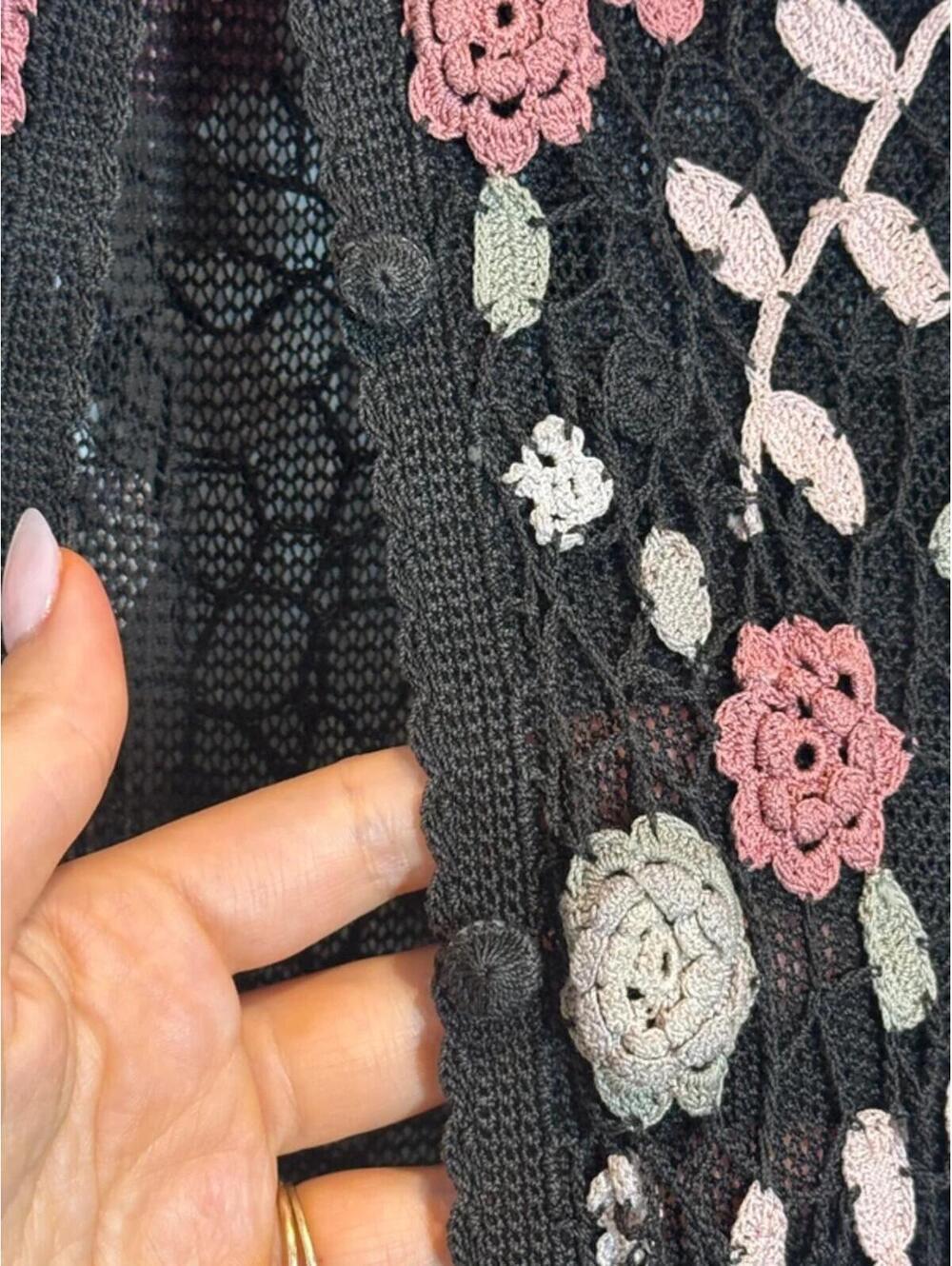 Vintage black floral embroidered mesh cardigan sheer rose y2k fairycore boho - Picture 9 of 9